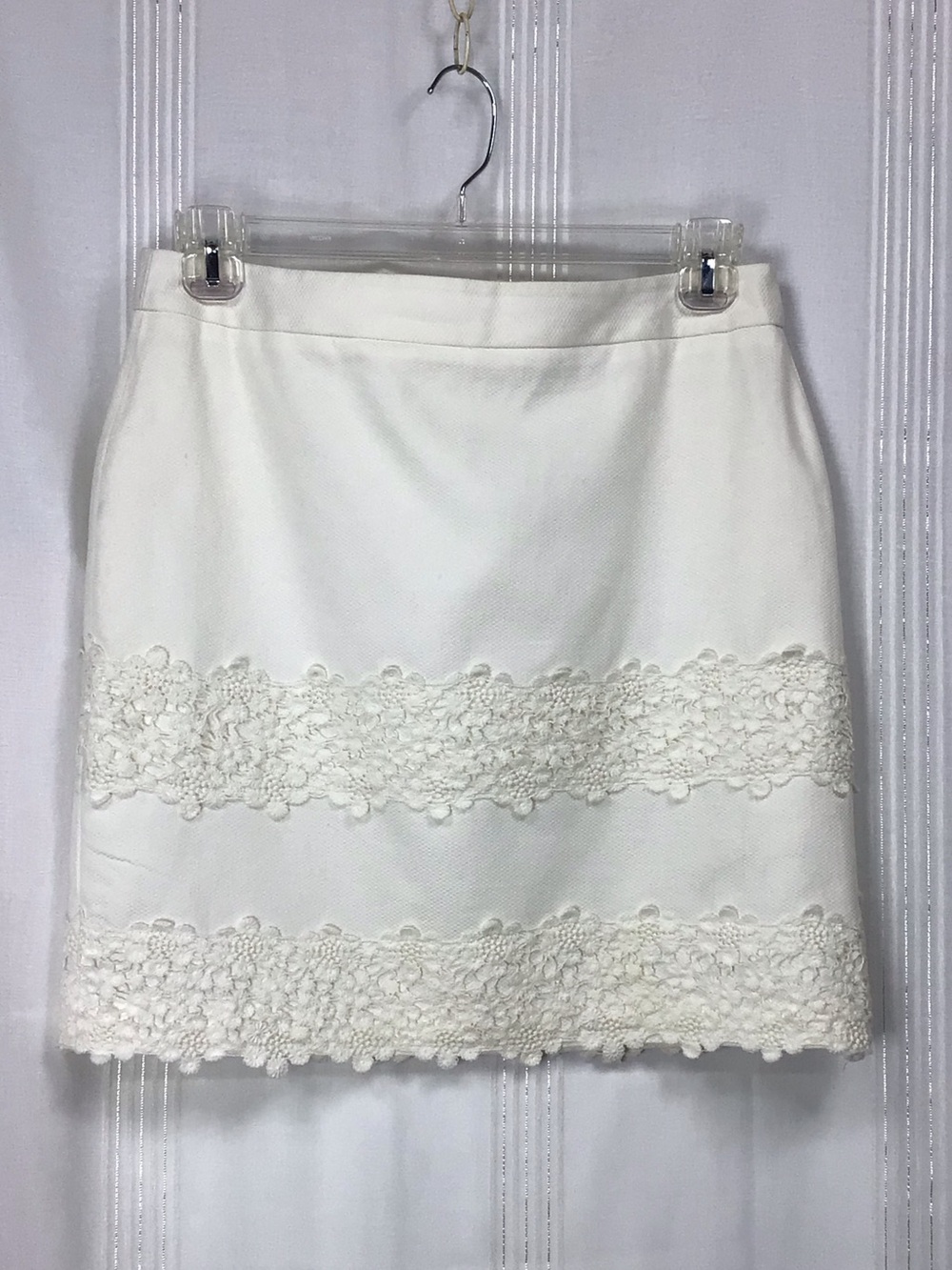 LOFT Cream Crochet Lace Trim Tailored Mini Skirt Sz.8